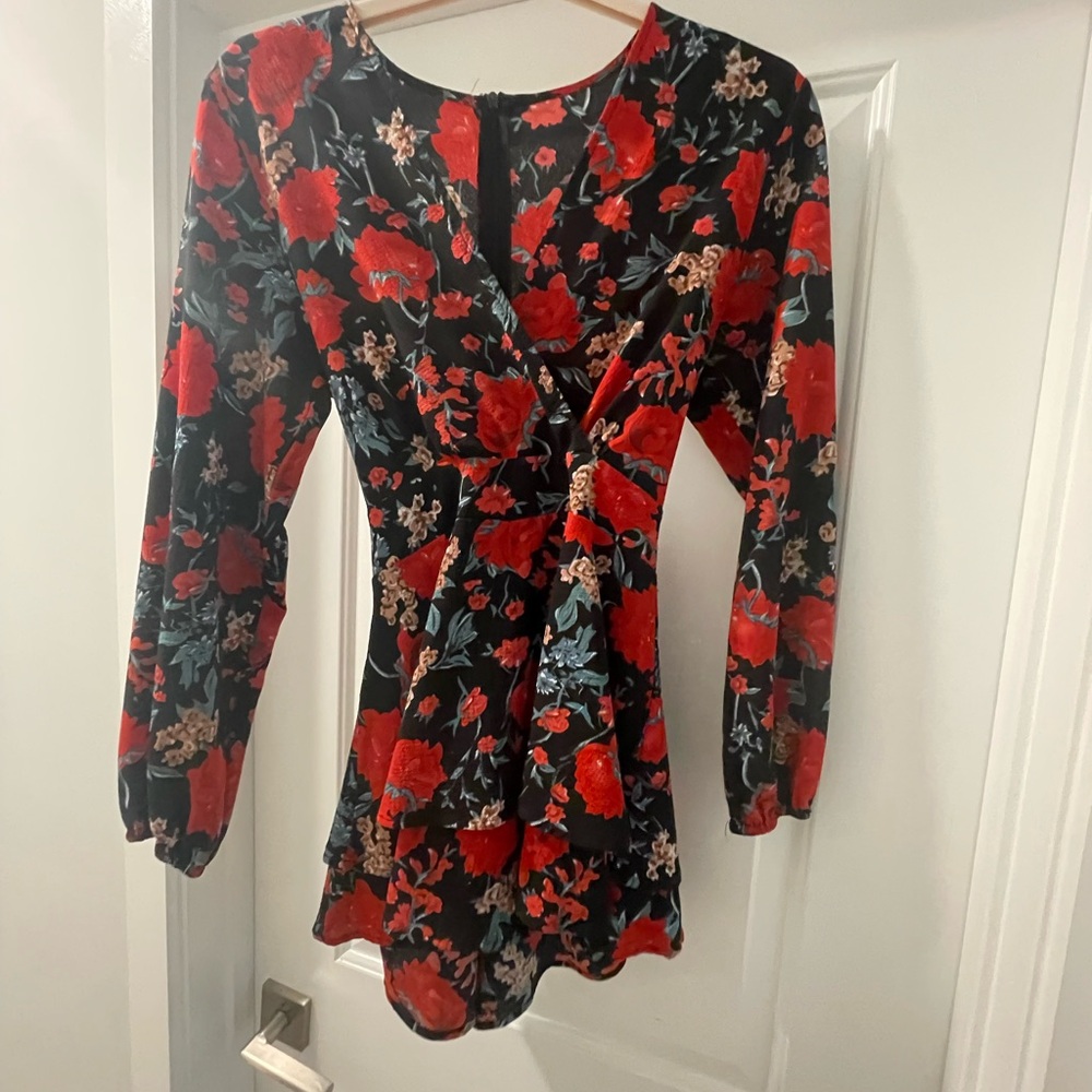 Red floral romper